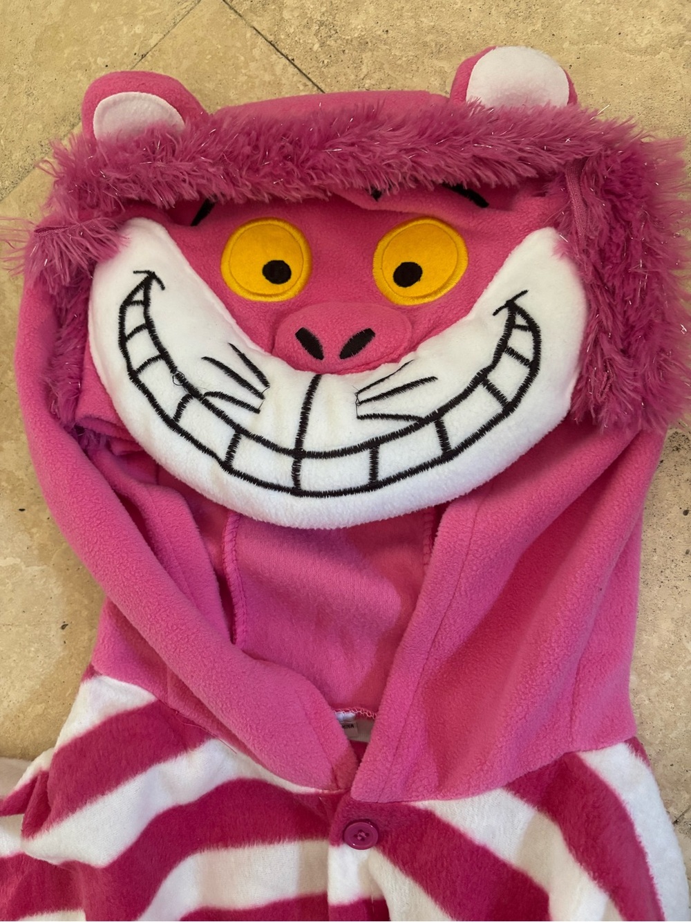 Cheshire Cat pink and white striped onesie cosplay costume, Size Small